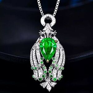 Vintage Emerald Zircon Pendant Charm Necklace